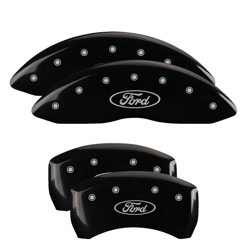 MGP 4 Caliper Covers Engraved Front & Rear Oval logo/Ford Black finish silver ch - 10229SFRDBK