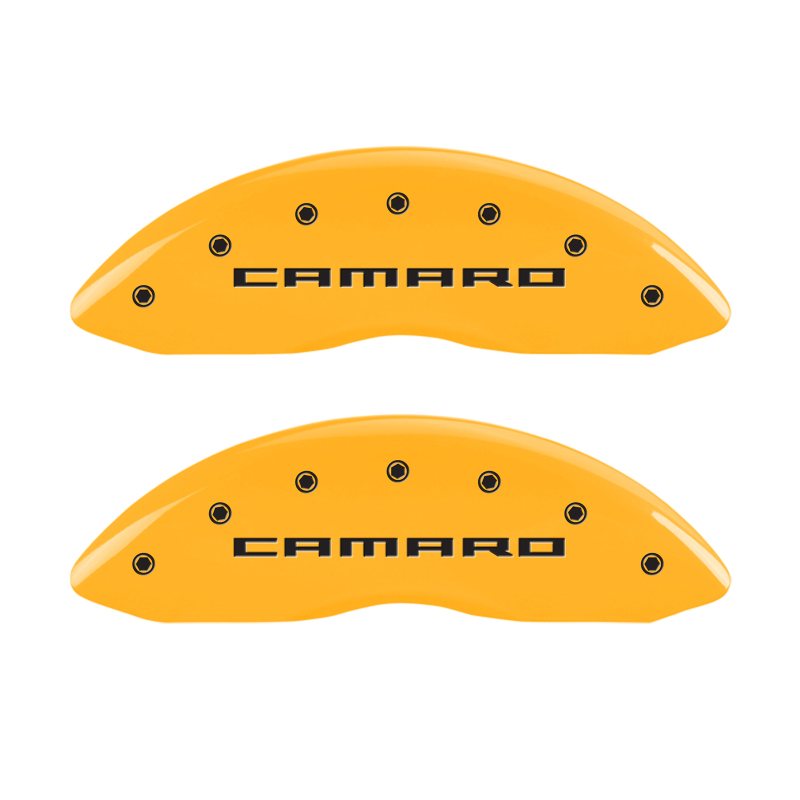 MGP 4 Caliper Covers Engraved Front & Rear Gen 5/Camaro Yellow finish black ch - 14033SCA5YL