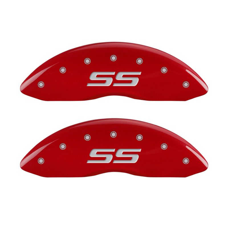 MGP 4 Caliper Covers Engraved Front & Rear Monte Carlo style/SS Red finish silver ch - 14217SSS4RD