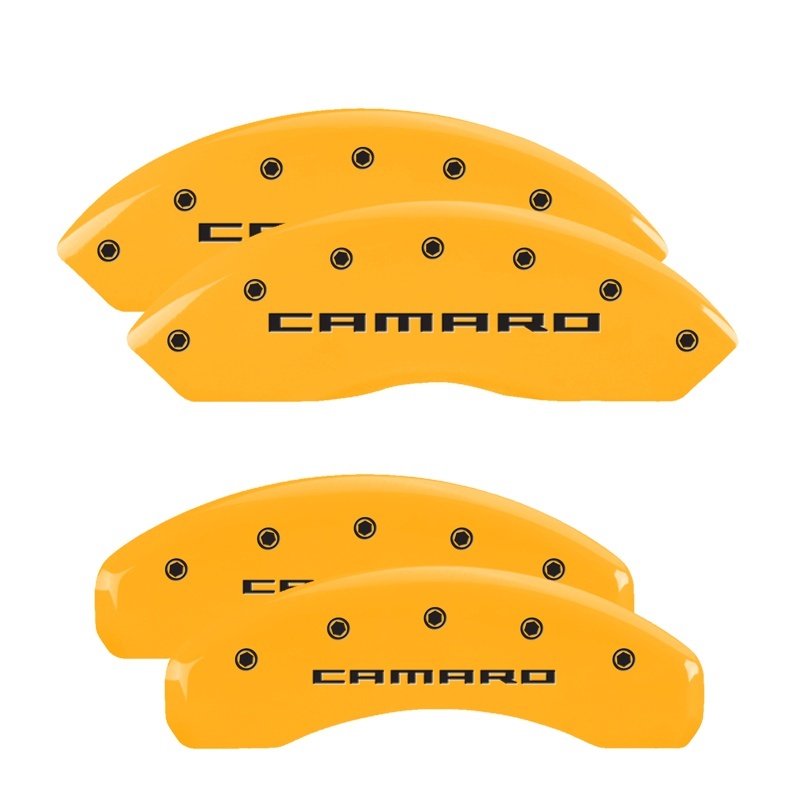 MGP 4 Caliper Covers Engraved Front & Rear Gen 5/Camaro Yellow finish black ch - 14240SCA5YL