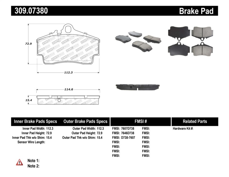 StopTech 309.07380 Rear Disc Brake Pad-Sport Brake Pad For 97-08 Porsche Boxster