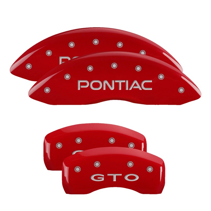 MGP 4 Caliper Covers Engraved Front Pontiac Engraved Rear GTO Red finish silver ch - 18029SGTORD