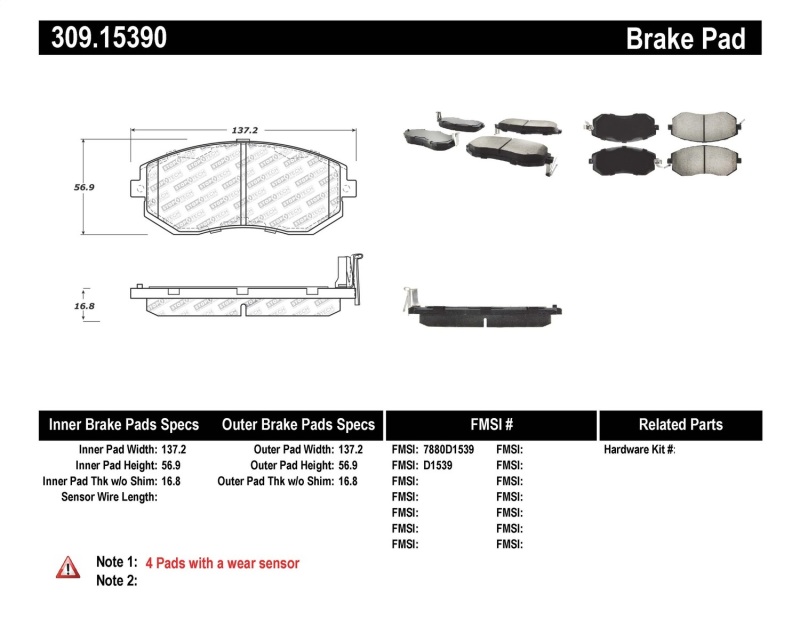 StopTech 309.15390 Front Disc Brake Pad-Sport Brake Pads