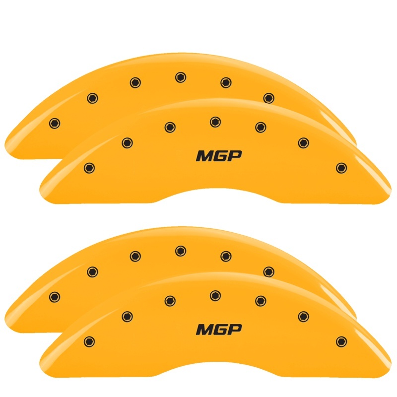 MGP 4 Caliper Covers Engraved Front & Rear 2019+ Ram 2500/3500 Yellow Finish Black MGP Logo - 55007SMGPYL