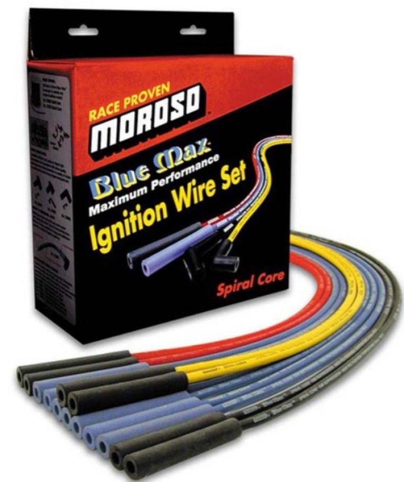 Moroso 72430 Spark Plug Wires Blue Max Spiral Core 8mm Blue 45 Degree Boots