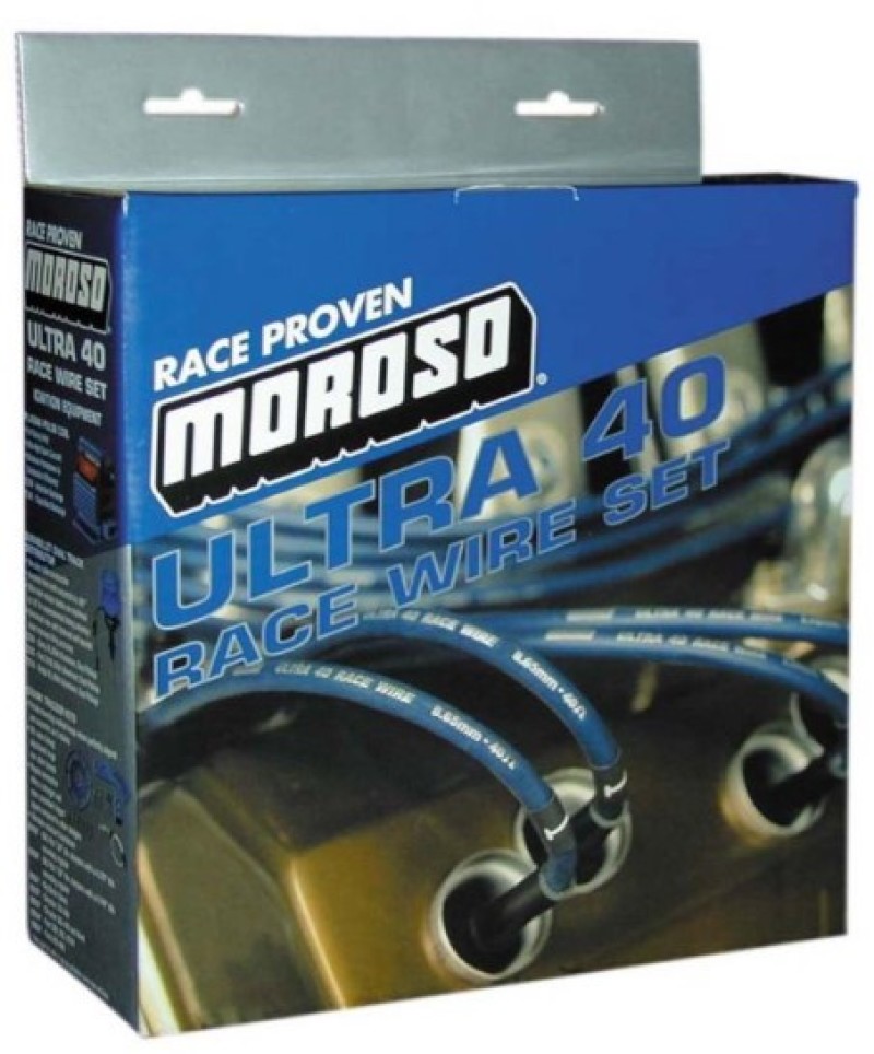Moroso 73602 Spark Plug Wire Set Ultra 40 Spiral Core 8.65mm Sleeved Blue