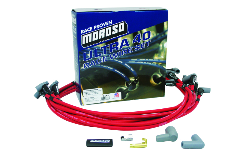 Moroso 73686 Ultra 40 Spark Plug Wire Set Spiral Core 8.65 mm Red
