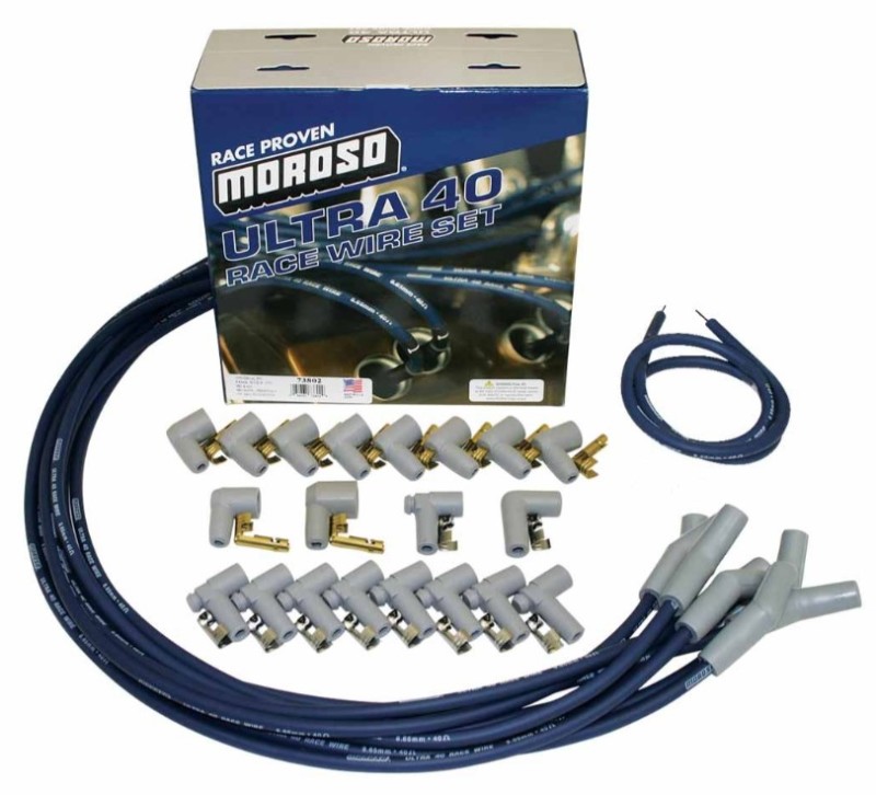Moroso 73802 Spark Plug Wire Set Ultra 40 Spiral Core 8.65mm Blue