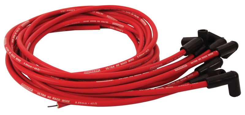 Moroso 73810 Ultra 40 Universal Wire Set; Red Wire; Unsleeved; 90 Deg. Boots