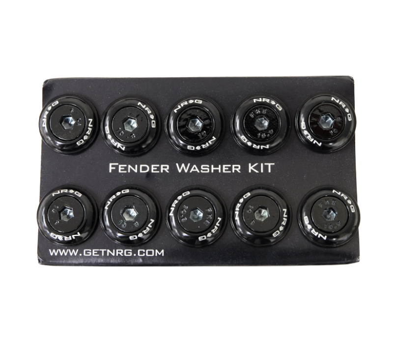 NRG Fender Washer Kit w/Color Matched M6 Bolt Rivets For Plastic (Black) - Set of 10 - FW-150BK