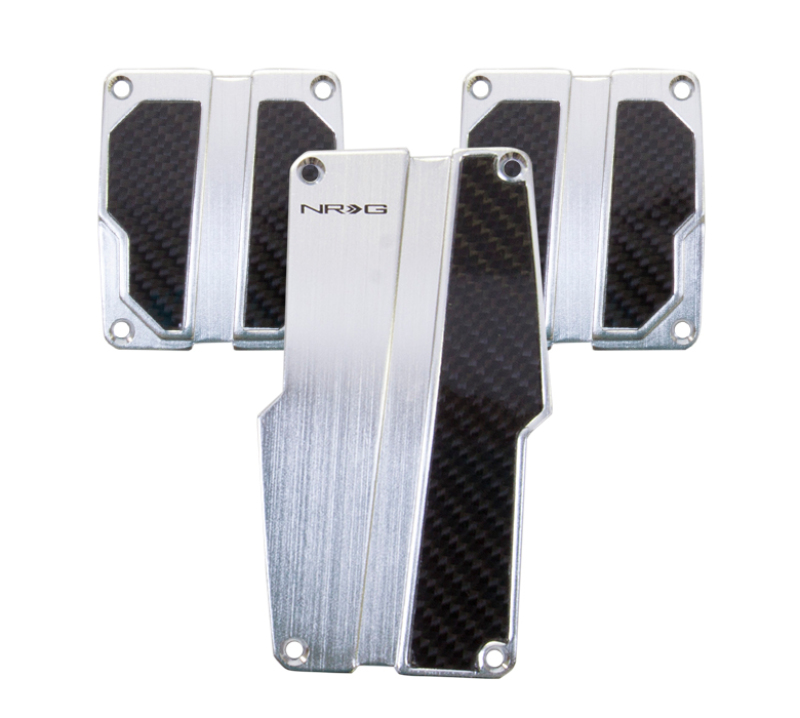 NRG Brushed Aluminum Sport Pedal M/T - Silver w/Black Carbon - PDL-100SL