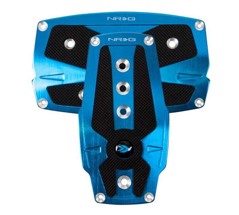 NRG Brushed Aluminum Sport Pedal A/T - Blue w/Black Rubber Inserts - PDL-250BL