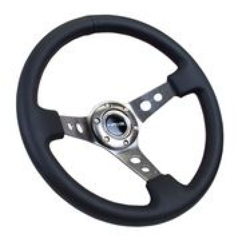 NRG RST-006GM Steering Wheel 350mm 3" Deep Gun Metal Spoke Black Leather