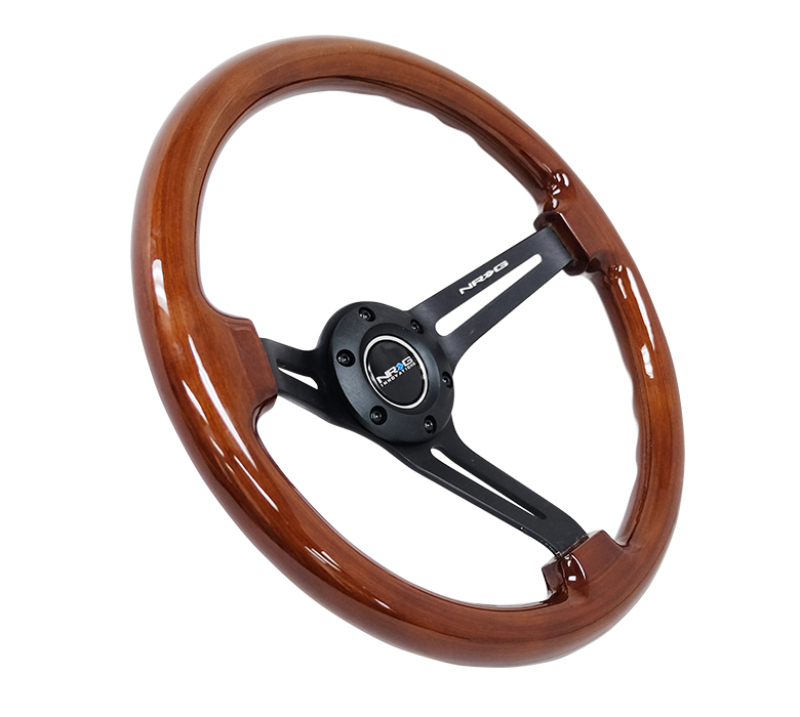 NRG RST-018BR-BK Steering Wheel 350mm 3-Spoke Slotted Center Black Brown Wood