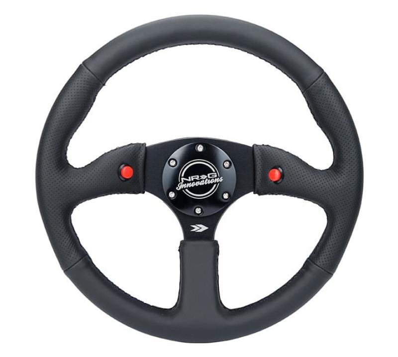 NRG Reinforced Steering Wheel (350mm/ 2.5in. Deep) Sport Leather Racing/ 4mm Matte Black Spoke - RST-023D-R