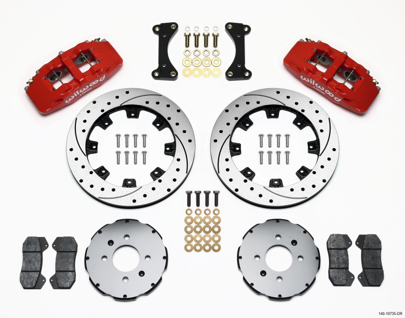 Wilwood 140-10735-DR Forged Dynapro 6 Front Big Brake Kit (Hat), Red Caliper NEW