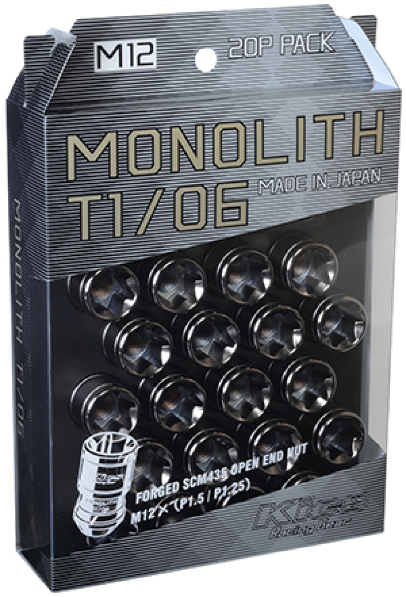 Project Kics 12 x 1.5 Glorious Black T1/06 Monolith Lug Nuts - 20 Pcs - WMN01GK