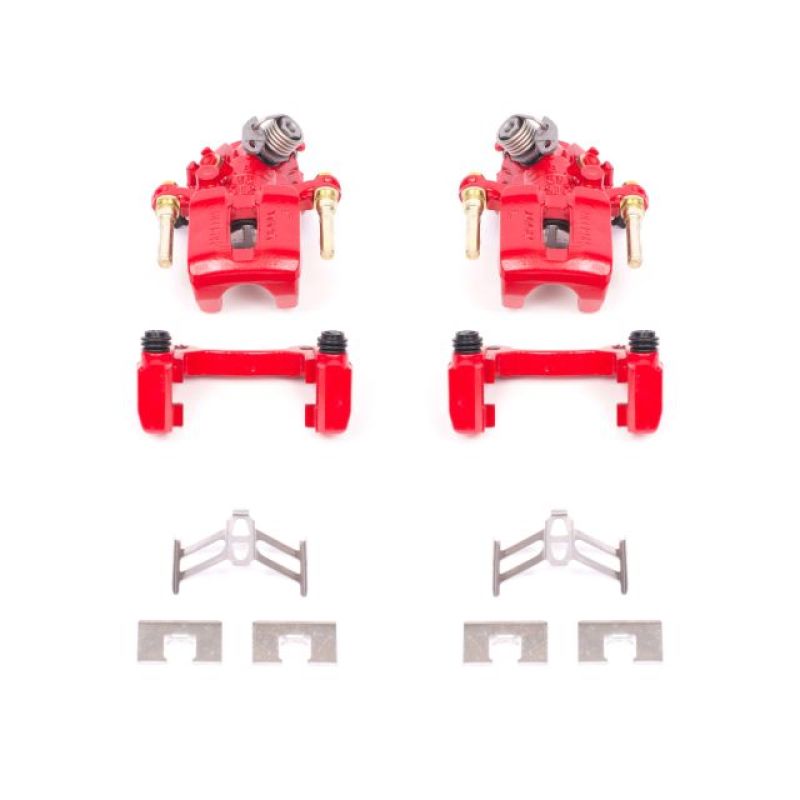 Power Stop S1612 Red Powder Coated Rear Brake Caliper with Bracket (Pair) NEW