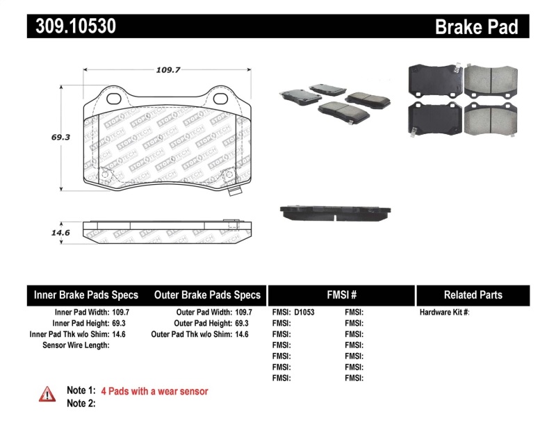 StopTech Performance 10+ Camaro Rear Brake Pads - 309.10530