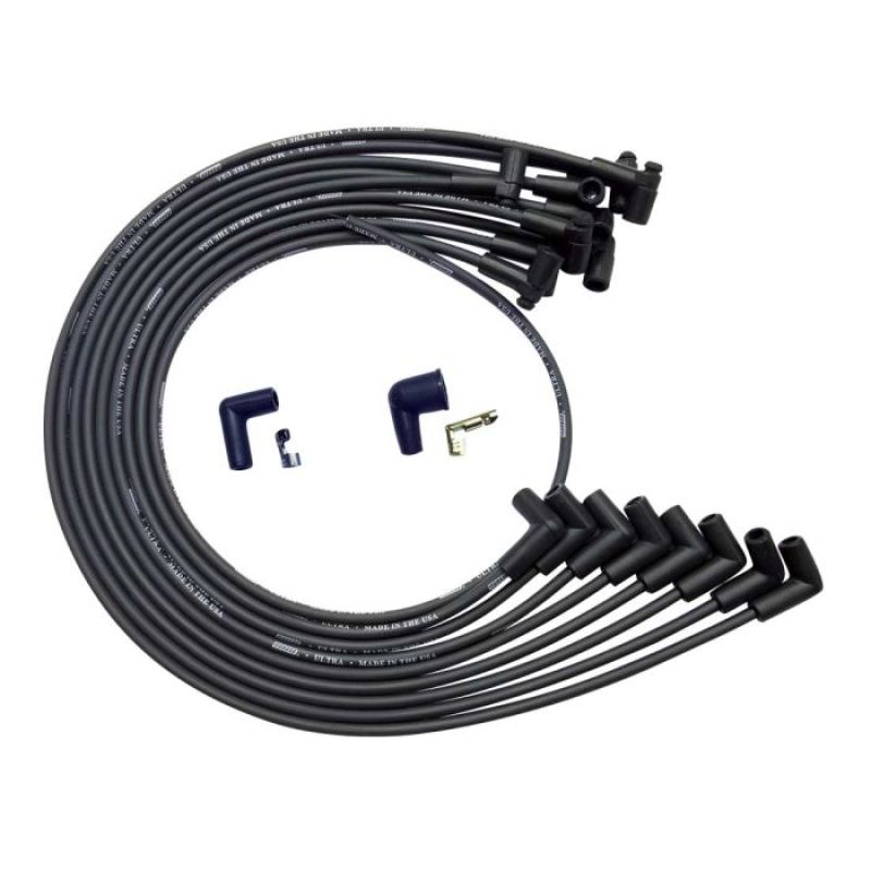 Moroso BBC Under Header 90 Deg Plug HEI Dist. Unsleeved Ultra Spark Plug Wire Set - Black - 51043