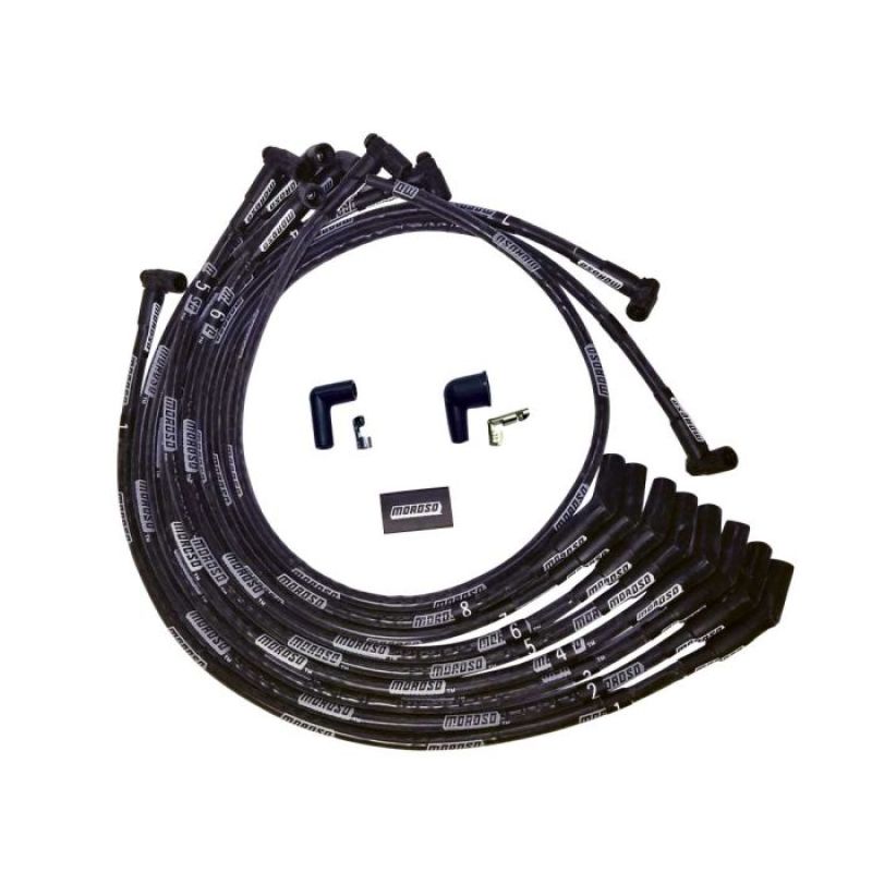 Moroso SB Ford 351W 135 Plug HEI Dist Sleeved Ultra Spark Plug Wire Set - Black - 51572