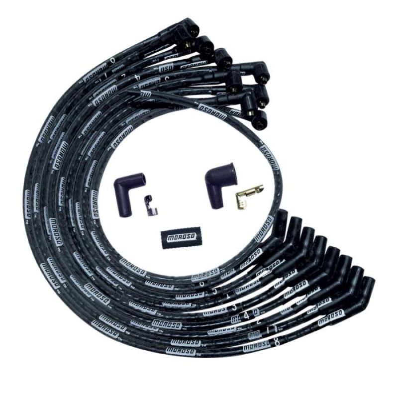 Moroso SB Ford 351W Sleeved 135 Deg Plug End Non-HEI Ultra Spark Plug Wire Set - Black - 51573