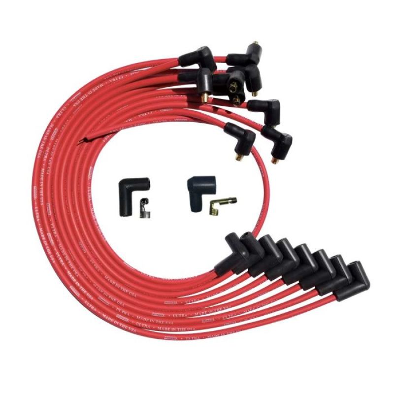 Moroso SBC Over Valve Cover 90 Deg Plug Non-HEI Ultra Spark Plug Wire Set - Red - 52026