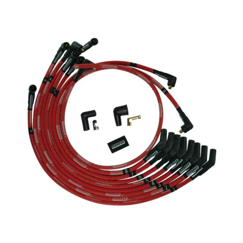 Moroso SB Ford 351W 135 Deg Plug Boots Non-HEI Sleeved Ultra Spark Plug Wire Set - Red - 52573