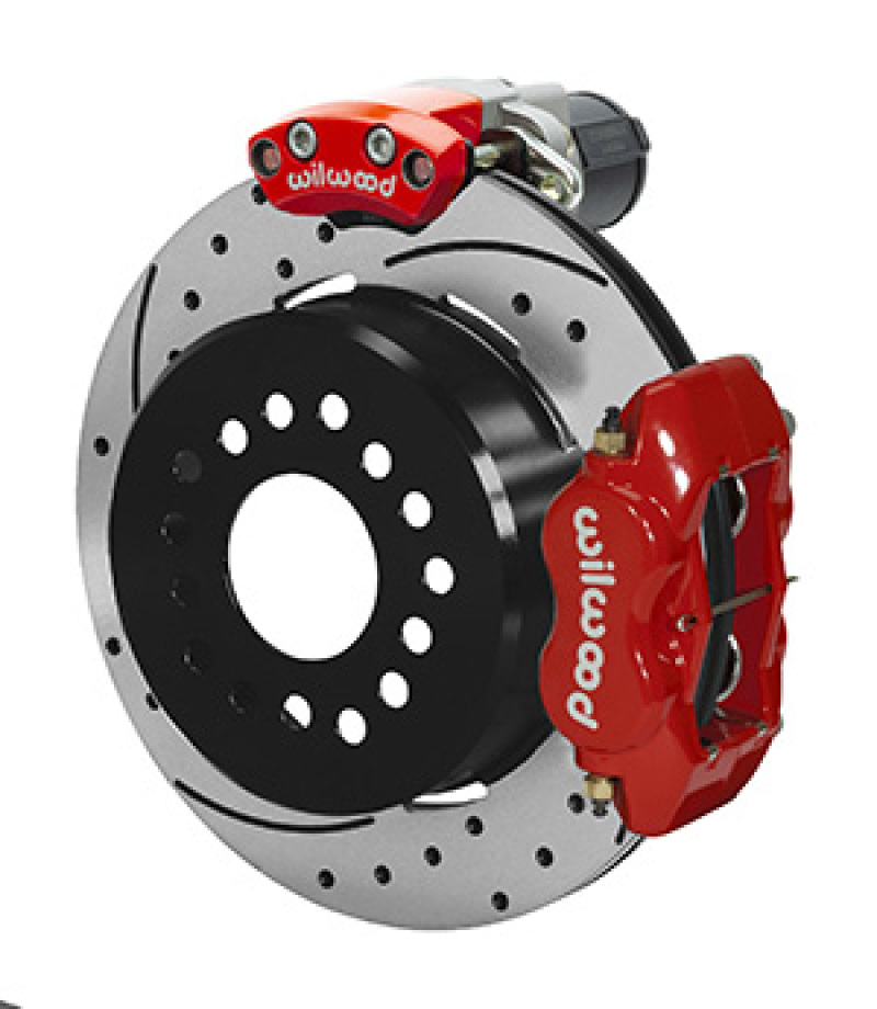 Wilwood Forged Dynalite Rear Electronic Parking Brake Kit - Red Powder Coat Caliper - SRP D/S Rotor - 140-16164-DR