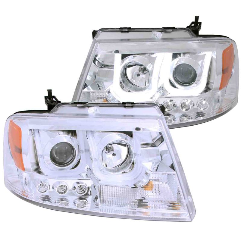 Anzo 111287 Projector Headlight Set, Clear Lens, Chrome Housing 2pc, w/U-Bar