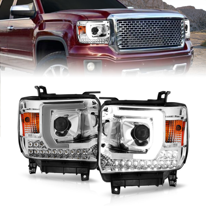 ANZO fits 14-15 GMC Sierra 1500/2500HD/3500HD Plank Style Projector Headlight - Chrome Housing - 111553