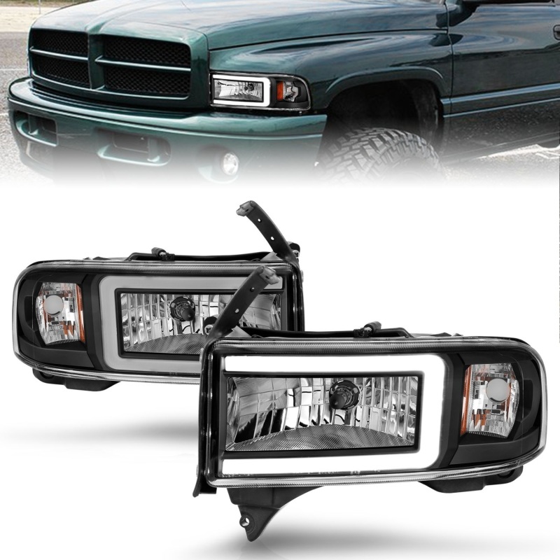 ANZO 94-02 Dodge RAM Crystal Headlight - w/ Light Bar Black Housing - 111554