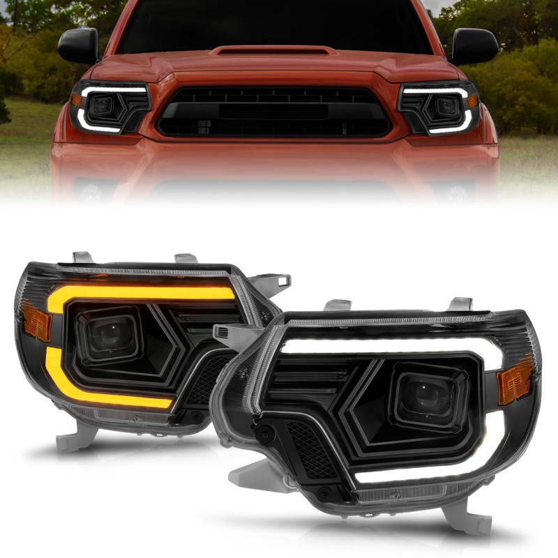 Anzo 111556 Projector Headlight Set with Light Bar Switchback, Black Housing NEW