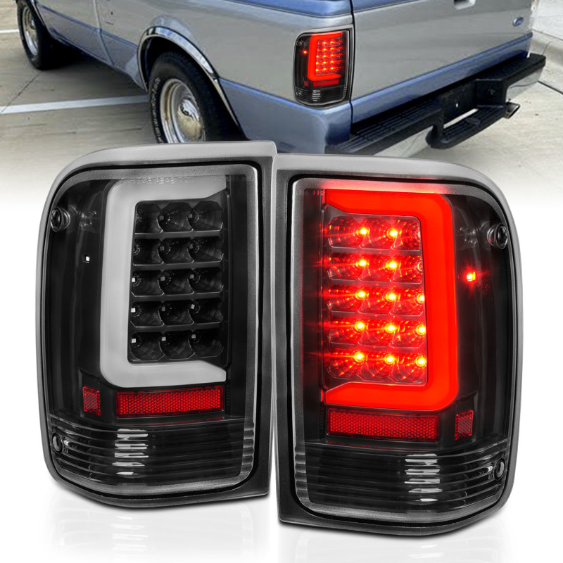 ANZO 1993-1997 Ford  Ranger LED Tail Lights w/ Light Bar Black Housing Clear Lens - 311359