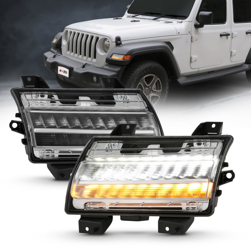 ANZO fits 18-19 Jeep Wrangler JL Halogen Chrome Clear w/ Sequential Signal - 511083