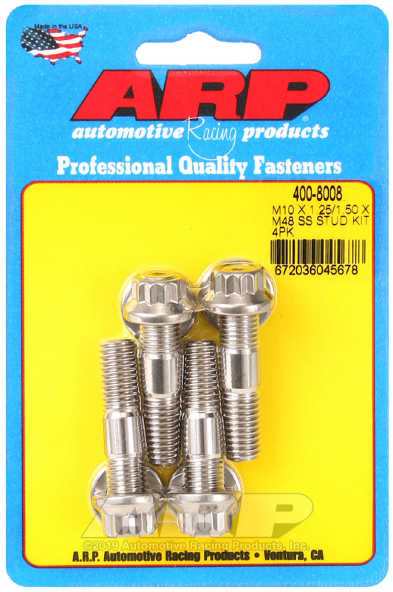 ARP fits  M10 X 1.25/1.50 X 48mm Broached Stud Kit (4 Pcs) - 400-8008