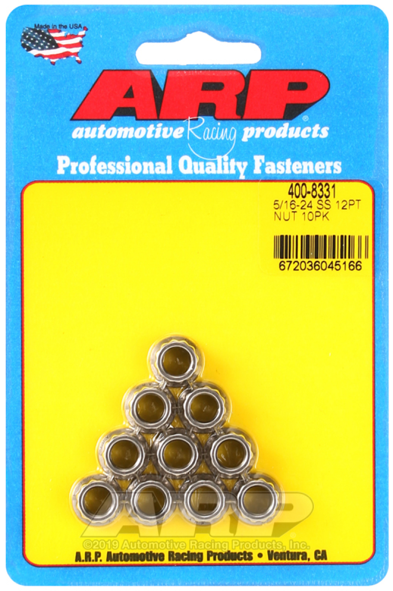 ARP 400-8331 Nut Kit 5/16-24 Thread Size 12 Pt Style Stainless Steel Set of 10