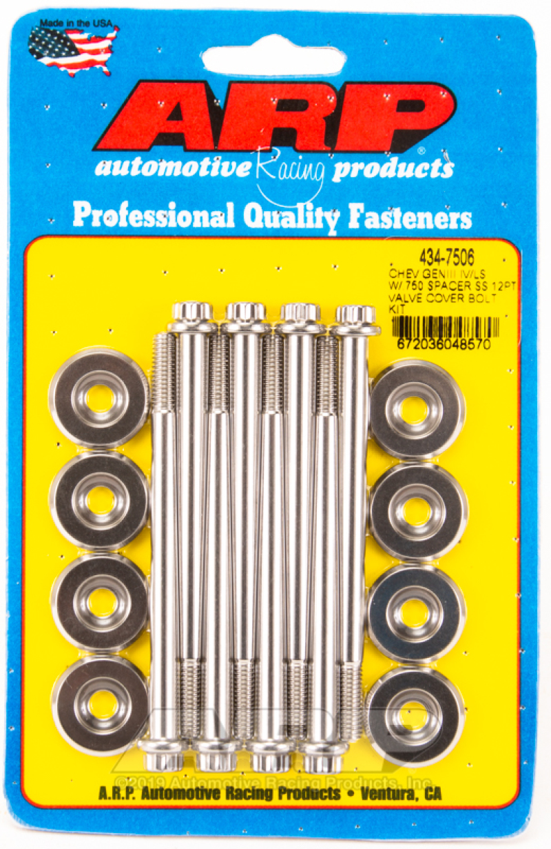 ARP fits  Small Block Chevy GENIII/IV LS Series .750 Spacer 12pt Valve Cover Bolt Kit - Stainless Steel - 434-7506