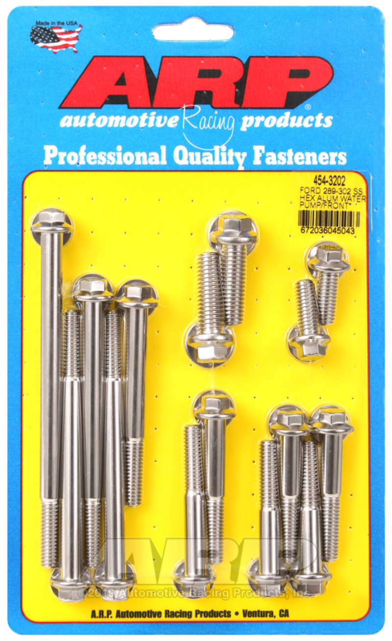 ARP 454-3202 Stainless Steel Long Water Pump Bolt Kit, For Ford Big Block