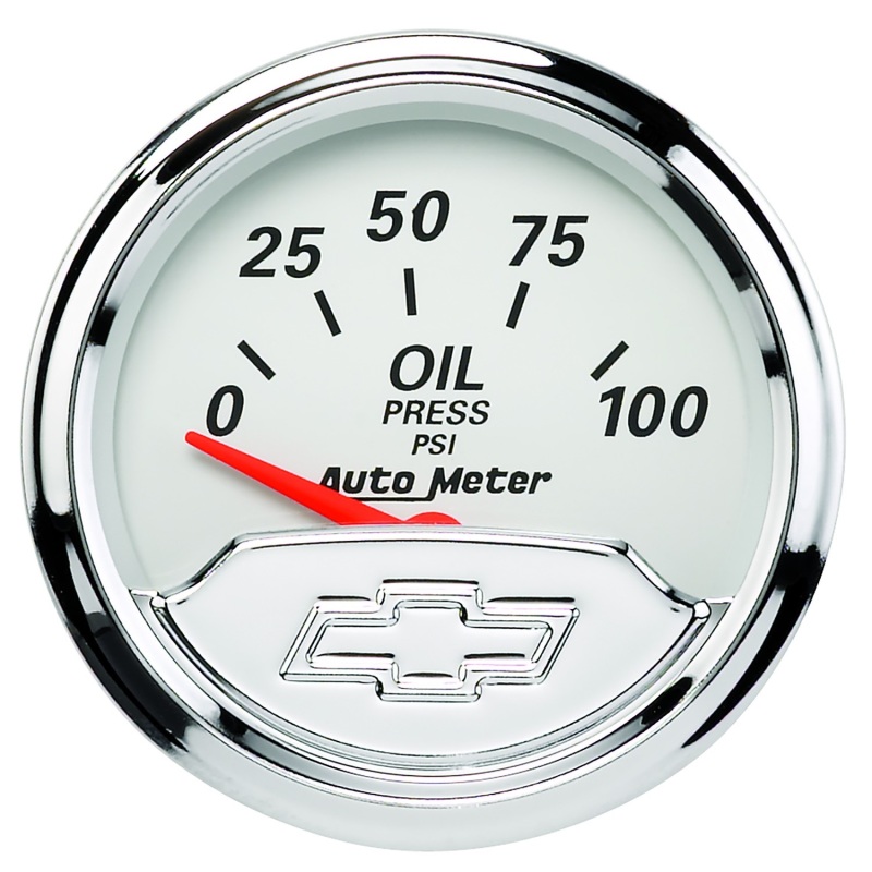 Autometer fits  Chevy Vintage Bowtie 2-1/16in 0-100PSI Electronic Oil Pressure Gauge - 1327-00408