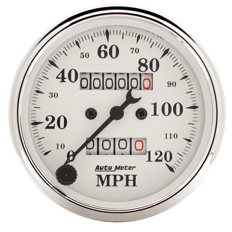 Auto Meter 1693 3-1/8" Speedometer Gauge 0-120 Mph Mechanical Old-Tyme White