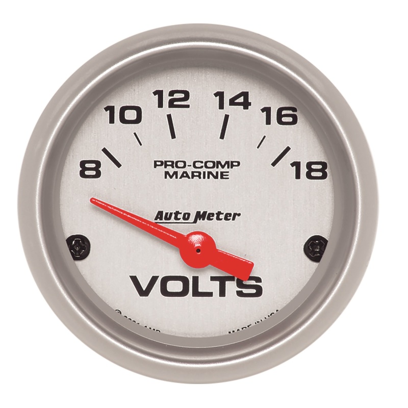 Autometer Voltmeter 2-1/16in 18V Electric Marine Silver Ultra-Lite Gauge - 200756-33