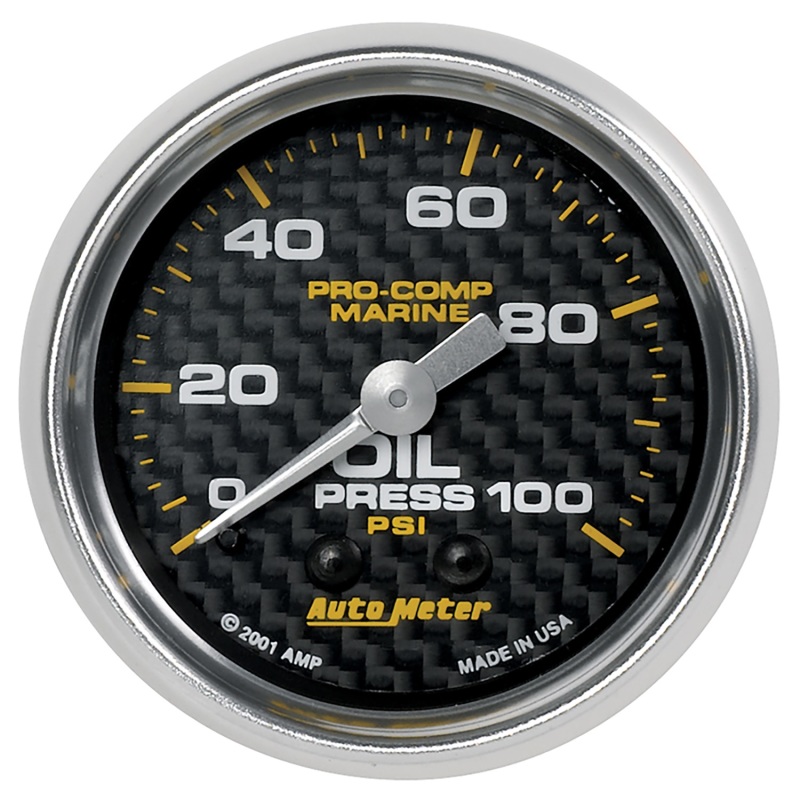 Autometer Marine Carbon Fiber Ultra-Lite 2-1/16in 100PSI Mechanical Oil Pressure Gauge - 200790-40