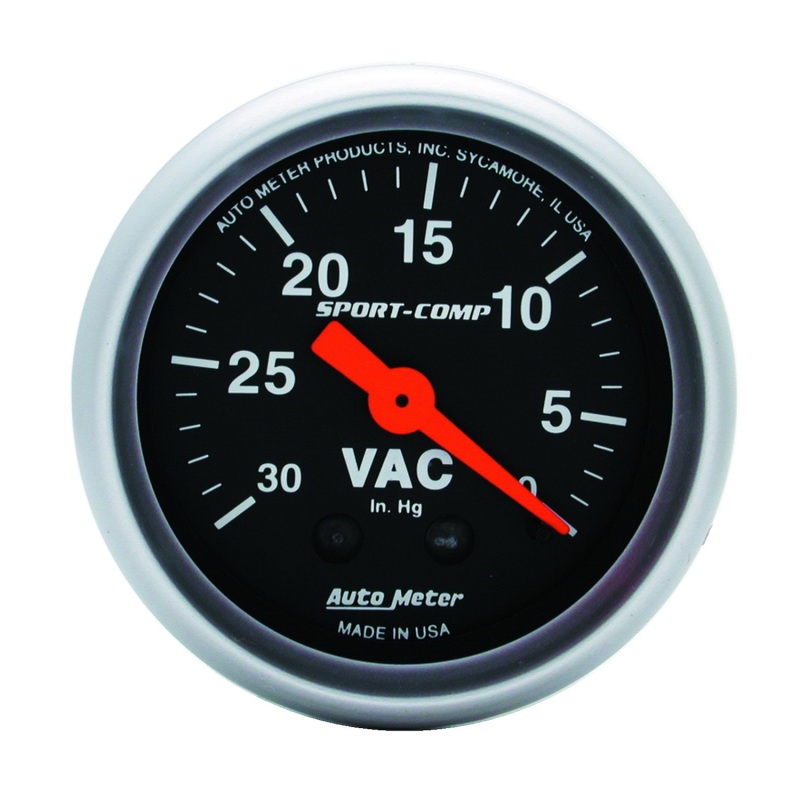 Auto Meter 3384 2-1/16" Sport-Comp Mechanical Vacuum Gauge 0-30" HG