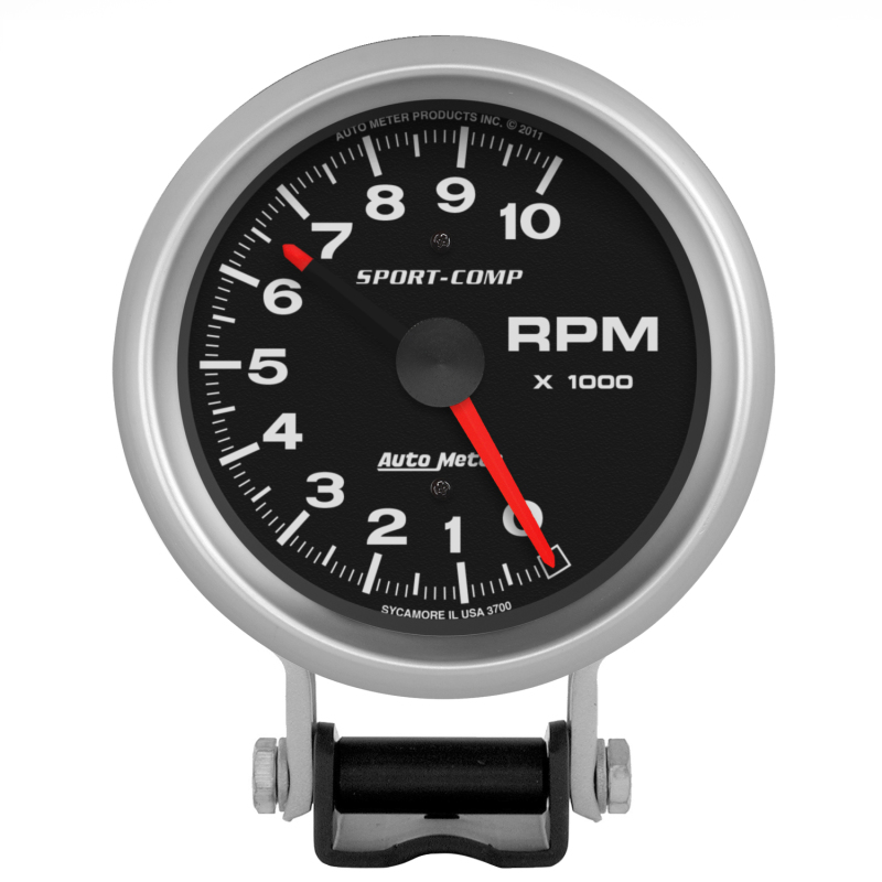 Auto Meter 3700 Gauge Tachometer 3 3/4In. 10K Rpm Pedestal W/Red Line Sport-Comp