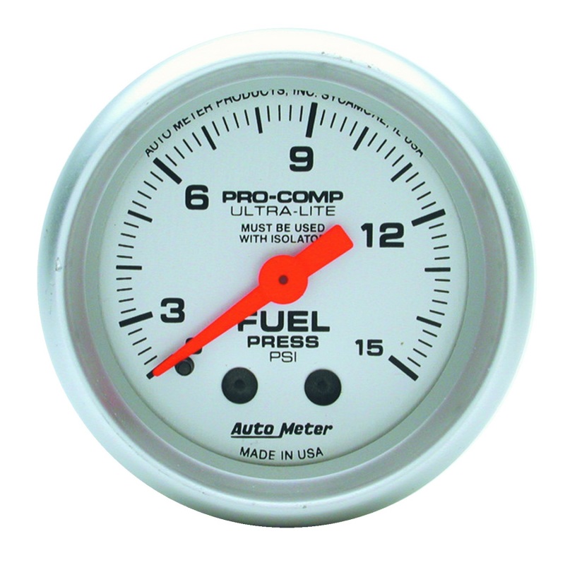 Auto Meter 4311 2-1/16" Ultra-Lite Mechanical Fuel Pressure Gauge 0-15 PSI