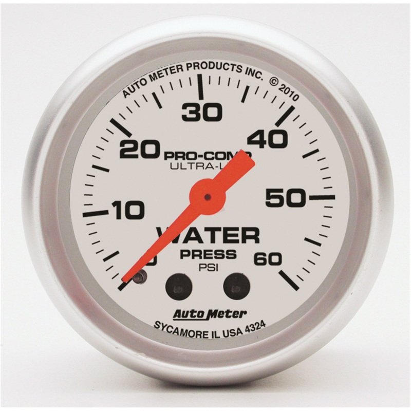 Autometer Ultra-Lite 52mm 60 PSI Mechanical Water Pressure Gauge - 4324