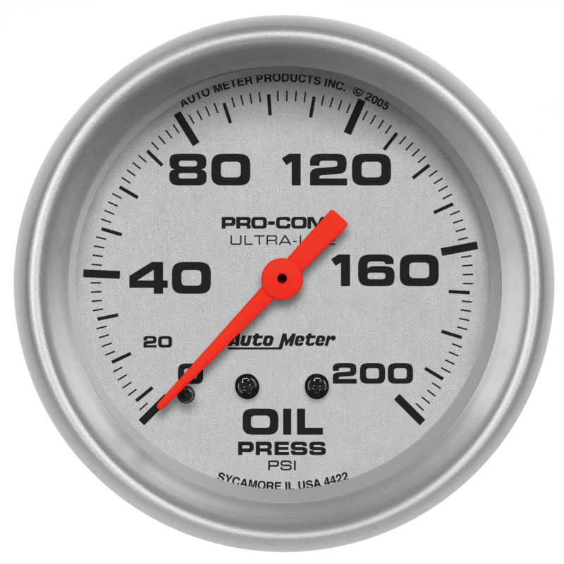 Auto Meter 4422 Gauge Oil Pressure 2 5/8In. 200Psi Mechanical Ultra-Lite NEW