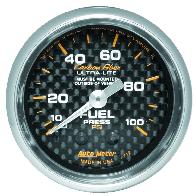 Auto Meter 4712 2-1/16" Fuel Pressure Gauge 0-100 Psi Carbon Fiber