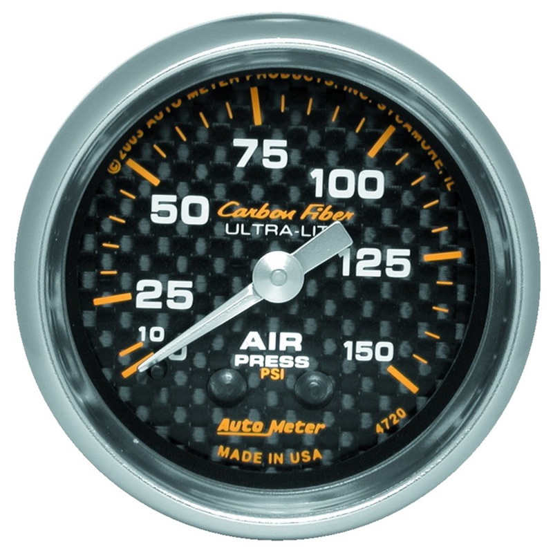 Auto Meter 4720 2-1/16" Air Pressure Gauge 0-150 Psi Mechanical Carbon Fiber